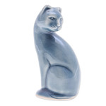 Celadon ceramic figurine, 'Beautiful Cat in Blue' - Blue Celadon Ceramic Cat Figurine Hand-Crafted in Thailand