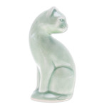Celadon ceramic figurine, 'Beautiful Cat' - Green Celadon Ceramic Cat Figurine Hand-Crafted in Thailand