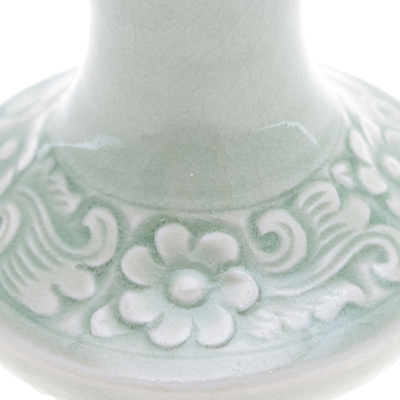 jarrón de cerámica celadón - Jarrón de Cerámica Celadon Hecho a Mano con Motivo Floral en Verde