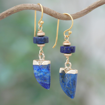 Lapis lazuli and hematite dangle earrings, 'Palace Blue' - Lapis Lazuli and Hematite Dangle Earrings Made in Thailand