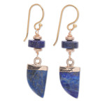Lapis lazuli and hematite dangle earrings, 'Palace Blue' - Lapis Lazuli and Hematite Dangle Earrings Made in Thailand