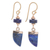Lapis lazuli and hematite dangle earrings, 'Palace Blue' - Lapis Lazuli and Hematite Dangle Earrings Made in Thailand thumbail