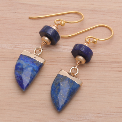 Lapis lazuli and hematite dangle earrings, 'Palace Blue' - Lapis Lazuli and Hematite Dangle Earrings Made in Thailand