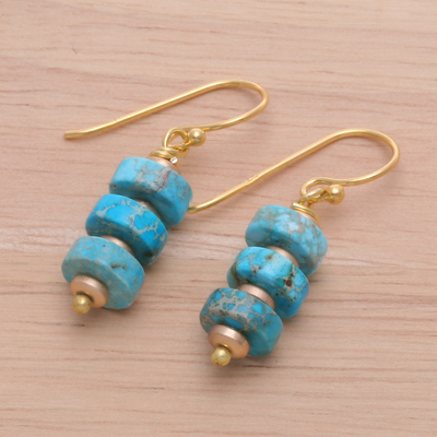 Gold-plated hematite beaded dangle earrings, 'Lagoon Bohemian' - 18k Gold-Plated Dangle Earrings with Hematite Beads