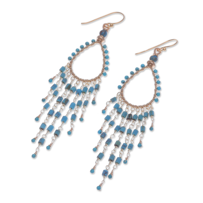 Hematite waterfall earrings, 'Paradise Lake' - Reconstituted Turquoise and Hematite Waterfall Earrings