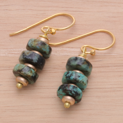 Gold-plated hematite beaded dangle earrings, 'Sea Bohemian' - 18k Gold-Plated Dangle Earrings with Hematite Gems