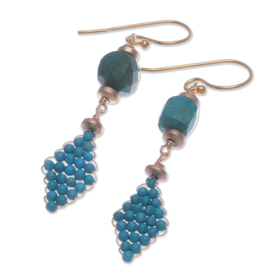 Hematite dangle earrings, 'Summer Blue' - Copper Dangle Earrings with Recon Turquoise and Hematite