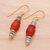 Gold-accented multi-gemstone beaded dangle earrings, 'Orange Beauty' - 18k Gold-Accented Multi-Gemstone Beaded Dangle Earrings