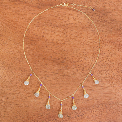 Vergoldete Wasserfall-Halskette aus Prehnit und Amethyst - 24 Karat vergoldete Prehnit- und Amethyst-Wasserfall-Halskette