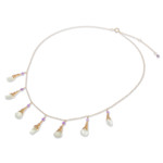 Gold-plated prehnite and amethyst waterfall necklace, 'Wise Bliss' - 24k Gold-Plated Prehnite and Amethyst Waterfall Necklace