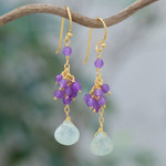 Gold-plated prehnite and amethyst dangle earrings, 'Wise Bliss' - 24k Gold-Plated Prehnite and Amethyst Dangle Earrings