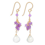 Gold-plated prehnite and amethyst dangle earrings, 'Wise Bliss' - 24k Gold-Plated Prehnite and Amethyst Dangle Earrings