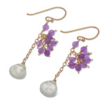 Gold-plated prehnite and amethyst dangle earrings, 'Wise Bliss' - 24k Gold-Plated Prehnite and Amethyst Dangle Earrings