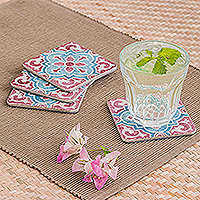 Curated gift set, 'Thai Garden' - Curated Gift Set with 4 Coasters Oil Warmer and Tablecloth