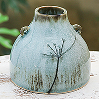 Jarrón de cerámica, 'Winter Bloom' - Jarrón de cerámica hecho a mano con patrón inspirado en el invierno