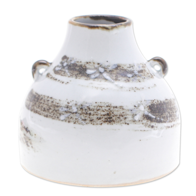 Keramikvase - Handgefertigte weiße und braune Keramikvase mit Libellenmotiven