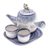 Juego de té de cerámica - Juego de té de cerámica azul con temática de gato con dos tazas y una bandeja