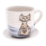 Curated gift set, 'Cat Lover' - Curated Cat Gift Set with Earrings Figurine Cup and Saucer