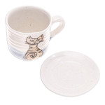 Curated gift set, 'Cat Lover' - Curated Cat Gift Set with Earrings Figurine Cup and Saucer