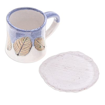 Keramiktasse und Untertasse - Handgefertigtes Keramiktassen- und Untertassen-Set mit Blattmotiv