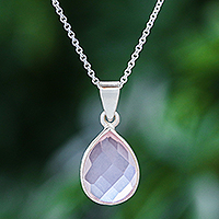 Rose quartz pendant necklace, 'Glowing Love' - One-Carat Pear Rose Quartz Pendant Necklace from Thailand
