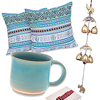 Caja de regalo seleccionada, 'Calm' - Set de regalo tradicional en tonos azules y turquesas de Tailandia
