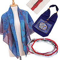 Set de regalo, 'Feeling Lucky' - Set de regalo tradicional en tonos azules hecho a mano por artesanos tailandeses