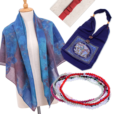 Kuratierte Geschenkbox - Traditionelles Geschenkset in Blautönen, handgefertigt von thailändischen Kunsthandwerkern