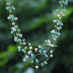 Aventurine and cultured pearl waterfall necklace, 'Cascade in Mint' - Handmade Aventurine and Cultured Pearl Waterfall Necklace