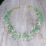Aventurine and cultured pearl waterfall necklace, 'Cascade in Mint' - Handmade Aventurine and Cultured Pearl Waterfall Necklace