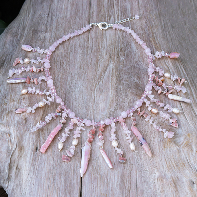 Multi-gemstone waterfall necklace, 'Rose Bliss' - Rose-Toned Multi-Gemstone Waterfall Necklace from Thailand