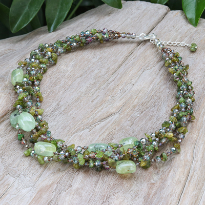 Prehnite and peridot waterfall necklace, 'Lucky Glam' - Green Prehnite and Peridot Waterfall Necklace from Thailand