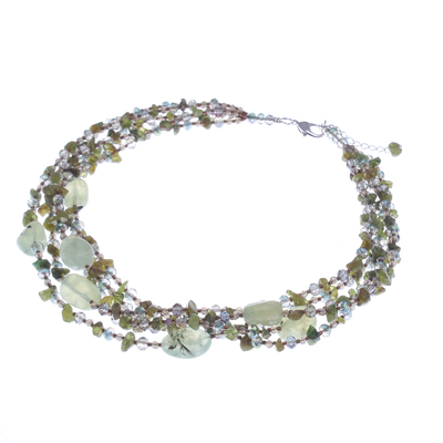 Prehnite and peridot waterfall necklace, 'Lucky Glam' - Green Prehnite and Peridot Waterfall Necklace from Thailand