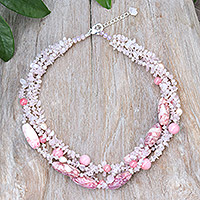 Multi-gemstone waterfall necklace, 'Pink Glam' - Pink Multi-Gemstone Waterfall Necklace Handmade in Thailand