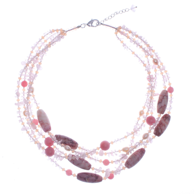 Pink Multi-Gemstone Waterfall Necklace Handmade in Thailand