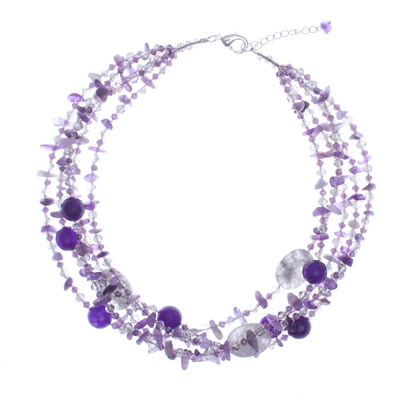 Hand-Crafted Multi-Gemstone Waterfall Necklace in Purple
