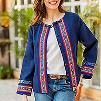 Cotton blend jacket, 'Navy Heritage' - Hill Tribe-Inspired Navy Cotton and Hemp Blend Jacket