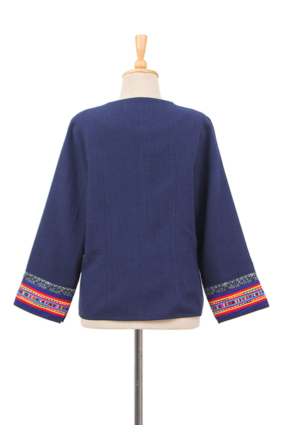 Jacke aus Baumwollmischung - Vom Hill Tribe inspirierte marineblaue Jacke aus Baumwoll- und Hanfmischung