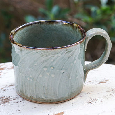 Keramikbecher - Handgefertigte grüne Keramiktasse mit Krakelee-Finish
