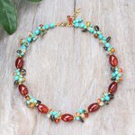 Gold-accented multi-gemstone beaded necklace, 'Autumn Honey' - Colorful Chalcedony Howlite and Smoky Quartz Beaded Necklace