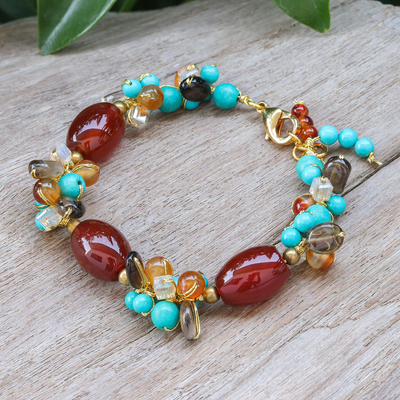 Gold-accented multi-gemstone beaded bracelet, 'Autumn Honey' - Gold-Accented Multi-Gemstone Beaded Bracelet from Thailand