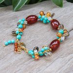 Gold-accented multi-gemstone beaded bracelet, 'Autumn Honey' - Gold-Accented Multi-Gemstone Beaded Bracelet from Thailand