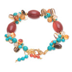Gold-accented multi-gemstone beaded bracelet, 'Autumn Honey' - Gold-Accented Multi-Gemstone Beaded Bracelet from Thailand