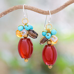 Multi-gemstone beaded dangle earrings, 'Autumn Honey' - Multi-Gemstone Beaded Dangle Earrings with 925 Silver Hooks