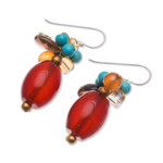 Multi-gemstone beaded dangle earrings, 'Autumn Honey' - Multi-Gemstone Beaded Dangle Earrings with 925 Silver Hooks