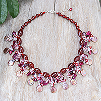 Multi-gemstone beaded waterfall necklace, 'Red Orchid' - Spectacular Multi-Gemstone Beaded Waterfall Necklace in Red