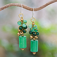 Quartz beaded dangle earrings, 'Green Touch'
