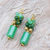 Quartz beaded dangle earrings, 'Green Touch' - Quartz and Brass Beaded Dangle Earrings with Silver Hooks (image 2b) thumbail