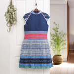 Cotton blend sheath dress, 'Blue Heirloom' - Hmong Hill Tribe-Inspired Cotton Blend Sheath Dress in Blue