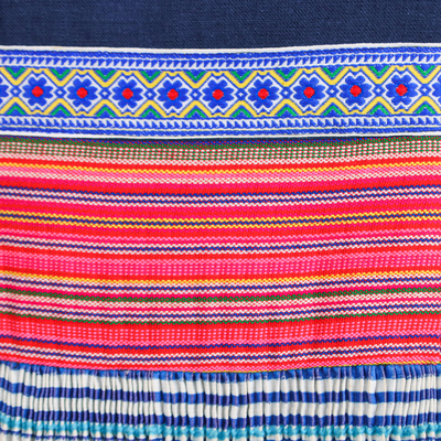 Vestido tubo de mezcla de algodón - Vestido tubo de mezcla de algodón inspirado en la tribu Hmong Hill en azul